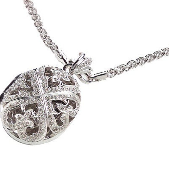 Affinity Filigree Sterling & Diamond Locket Necklace 20" long - Picture 4 of 12